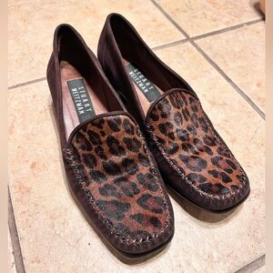 STUART WEITZMAN Brown Suede Animal Leopard Calf Hair Square Toe Loafers